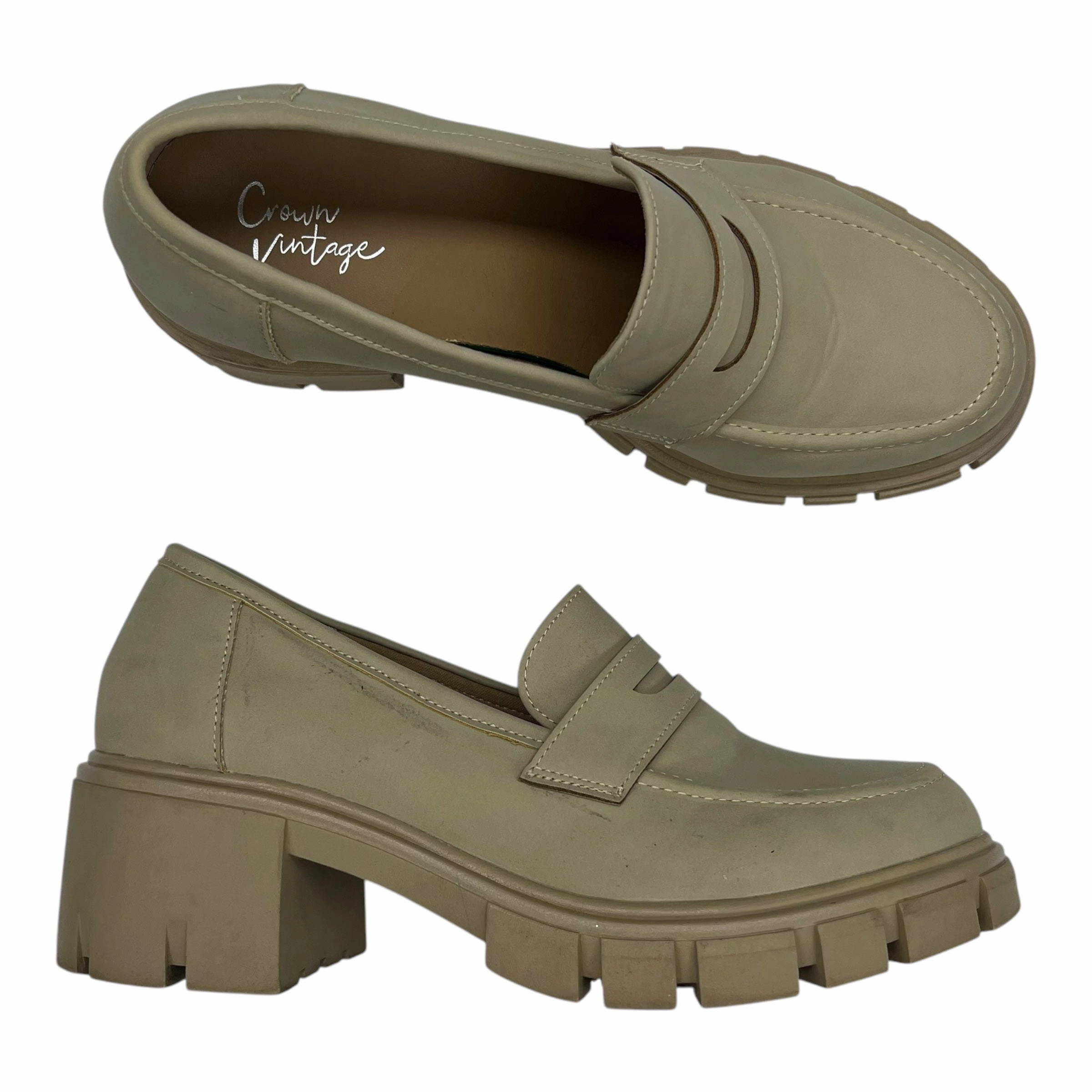 Shoes Heels Block By Crown Vintage In Tan, Size:8.5