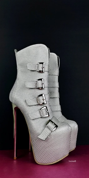 Silver Metallic  Multi Belted Platform Boots
