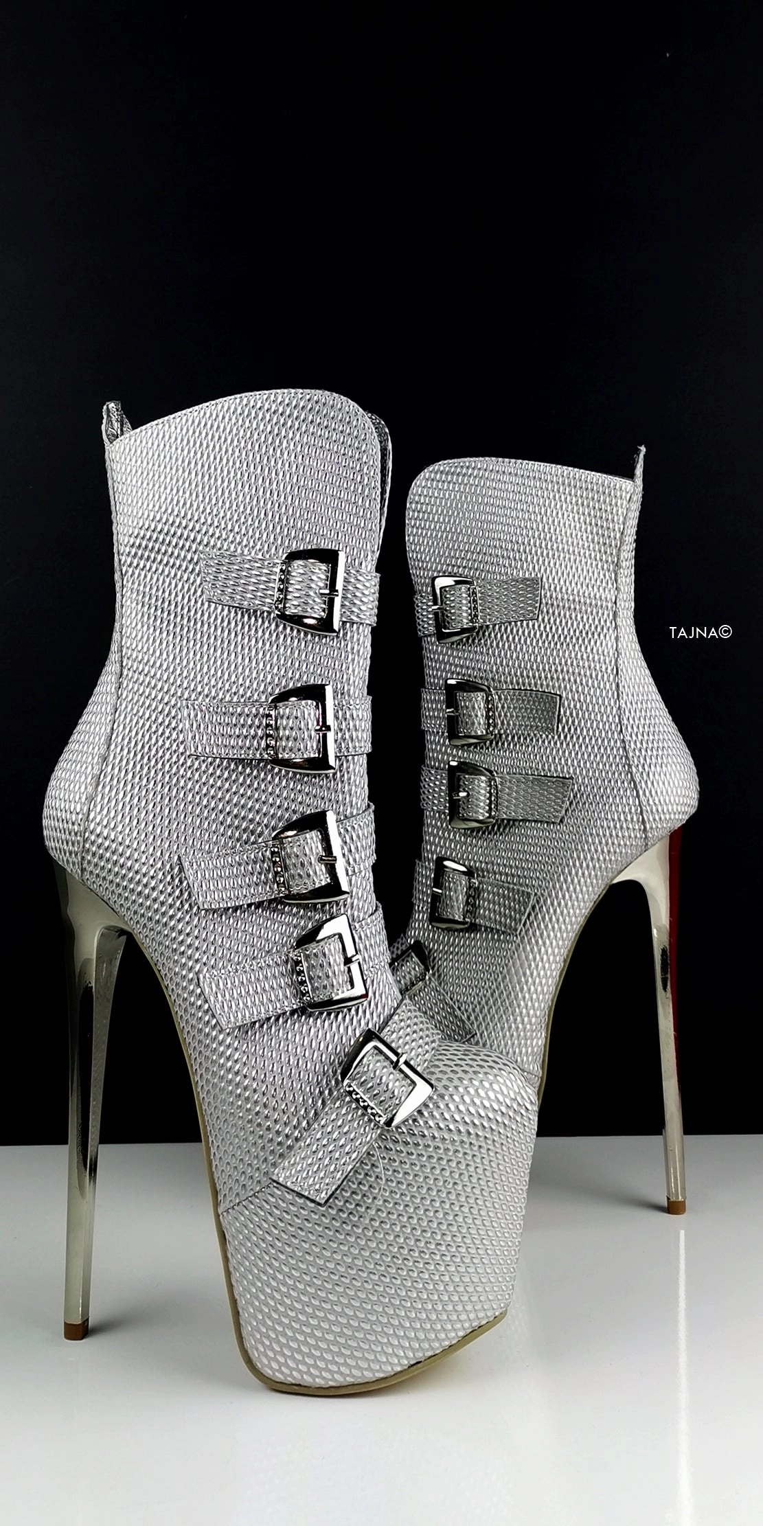 Silver Metallic  Multi Belted Platform Boots