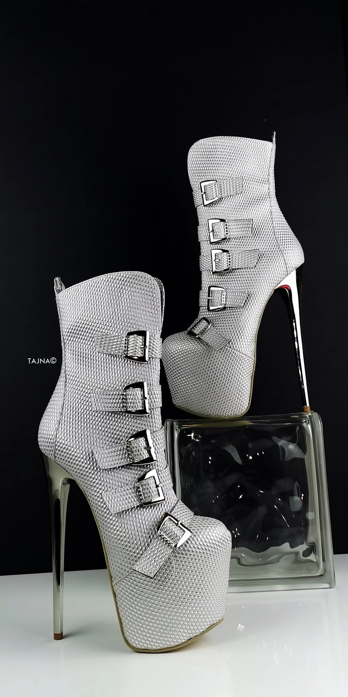 Silver Metallic  Multi Belted Platform Boots