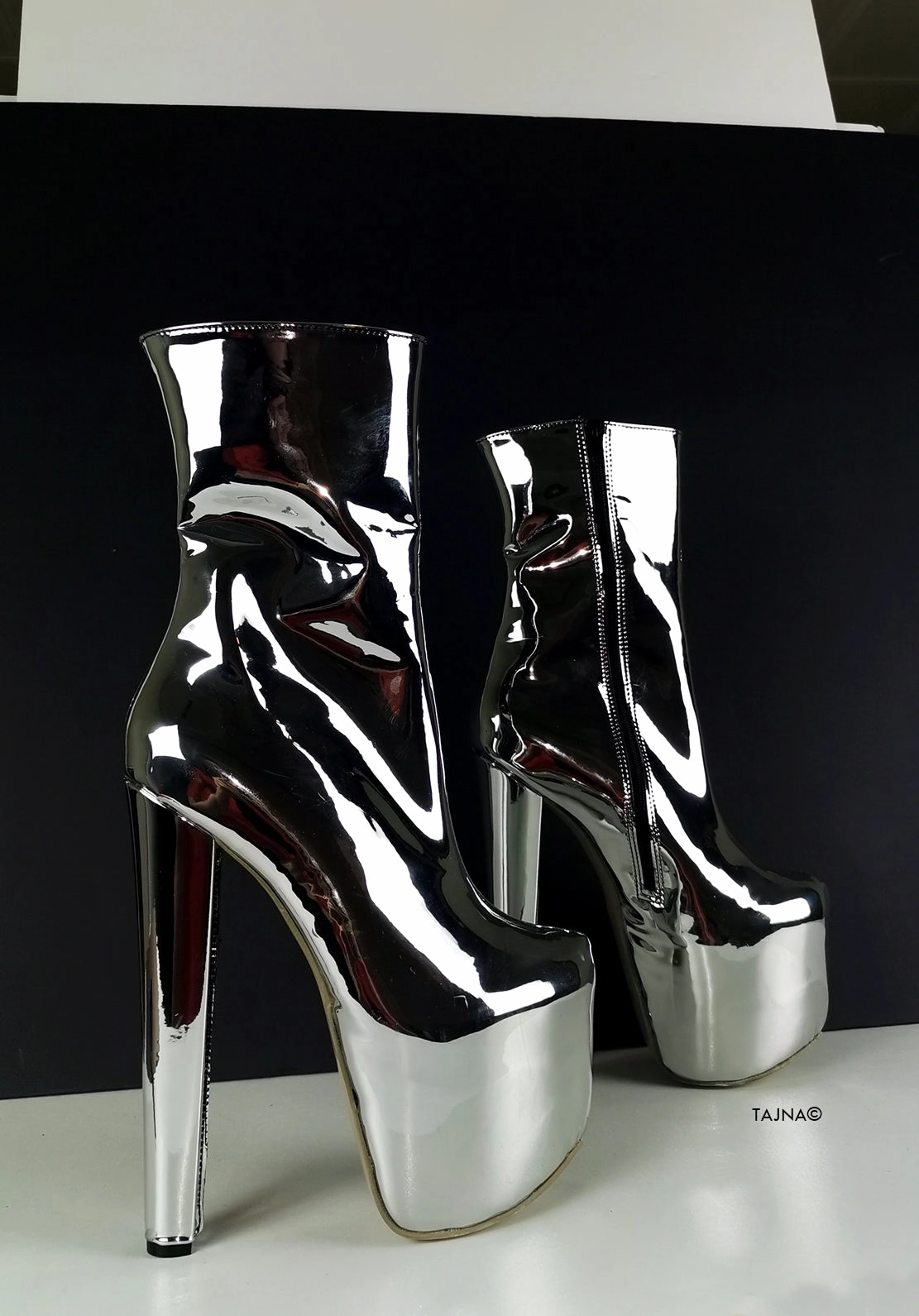 Silver Mirror High Heel Chunky Boots
