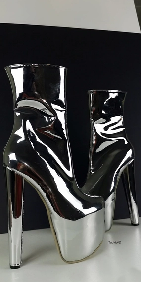 Silver Mirror High Heel Chunky Boots
