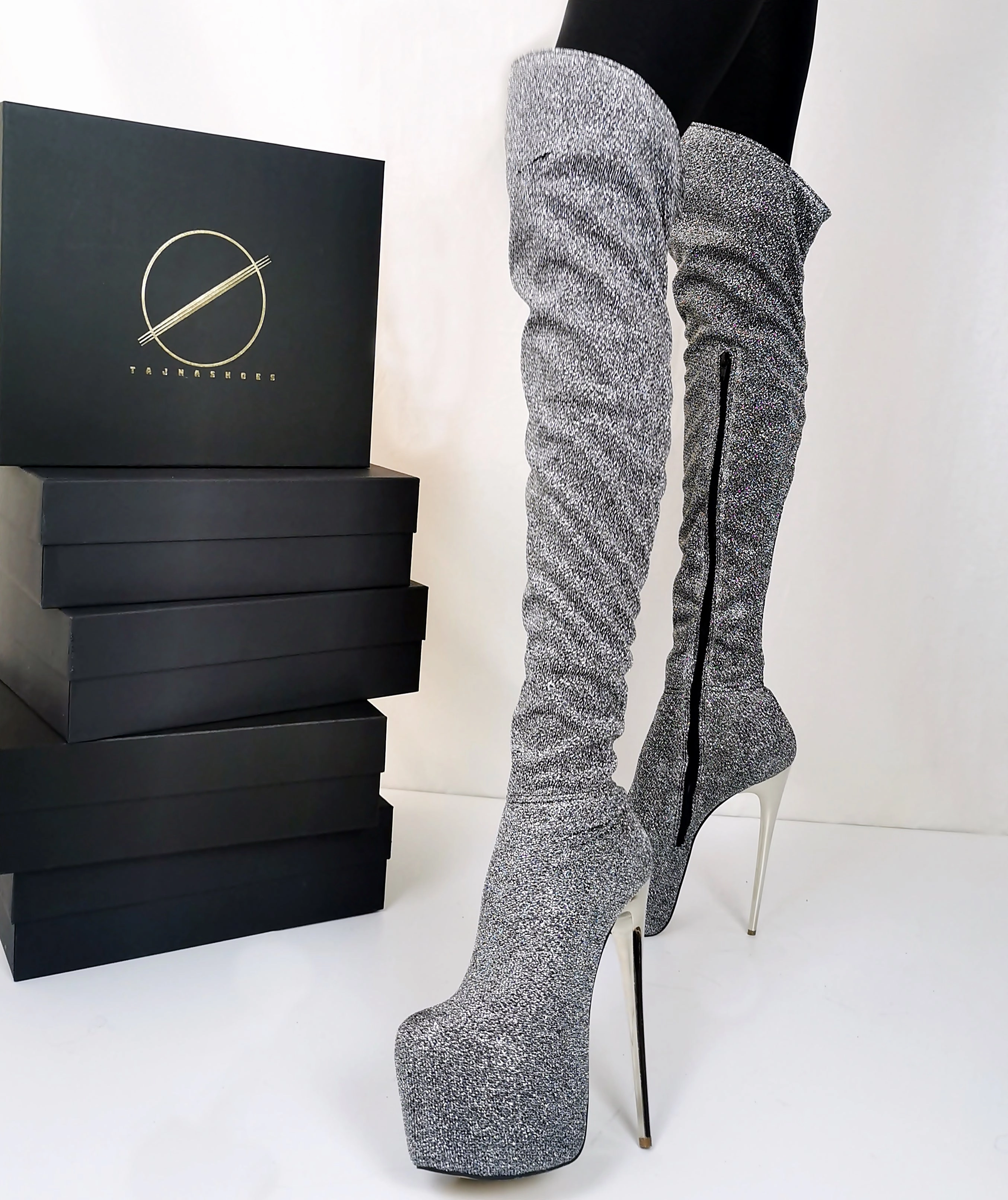 Silver Shiny Strech Long High Boots