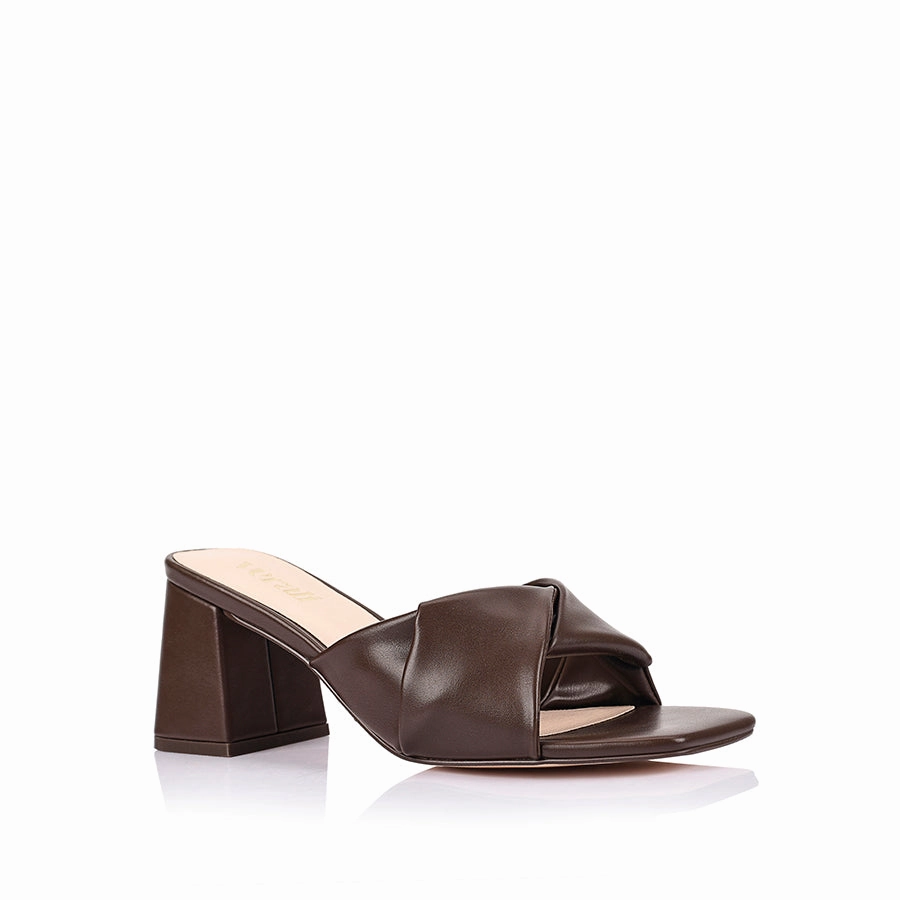 Stella Block Heel Mules - Chocolate Brown