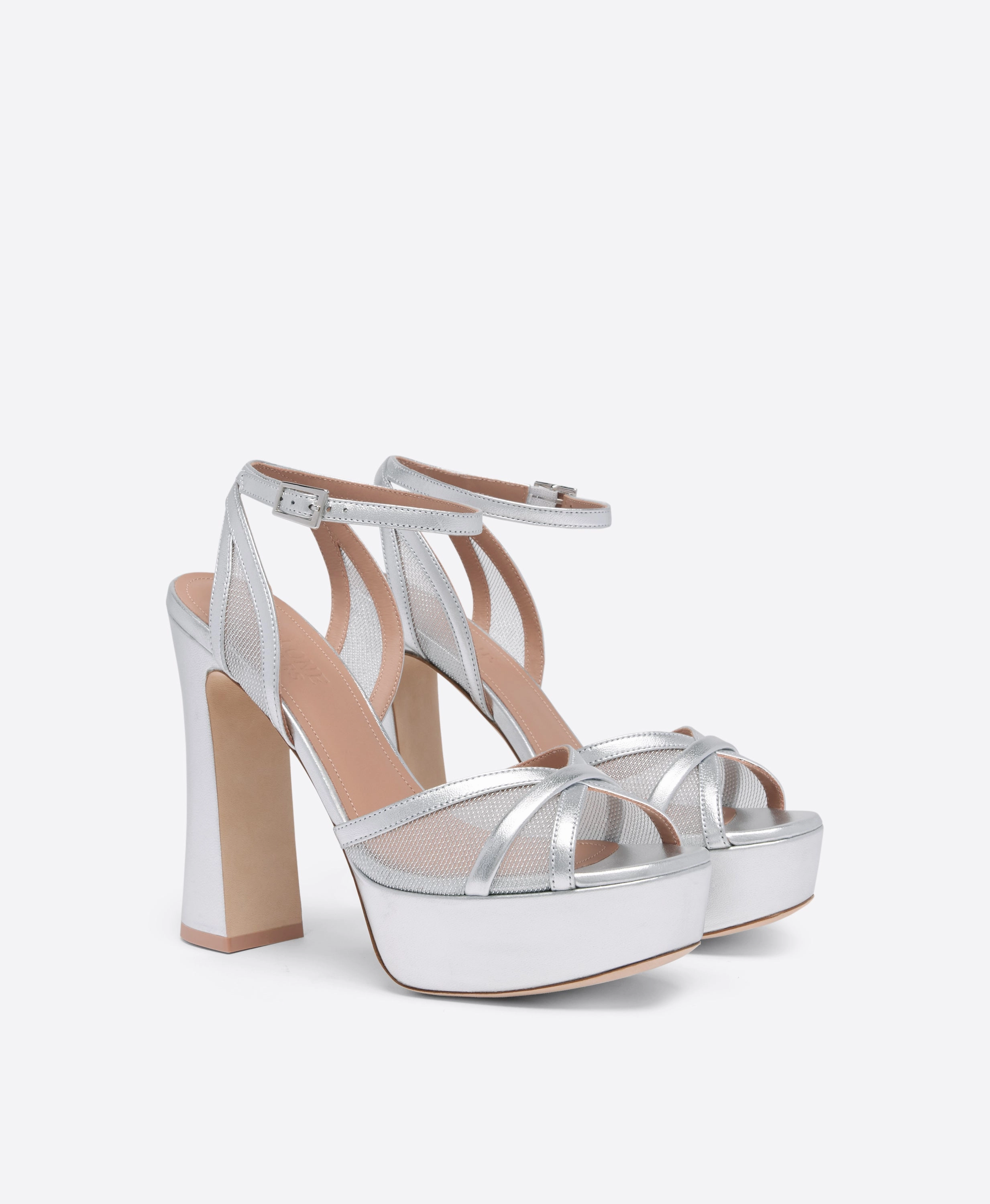 Sylvie 125 Silver Metallic Mesh Platform Sandals