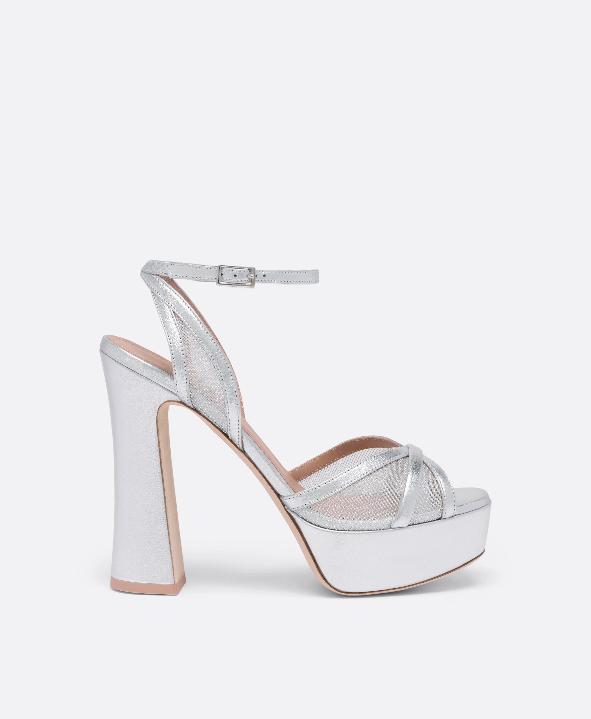 Sylvie 125 Silver Metallic Mesh Platform Sandals