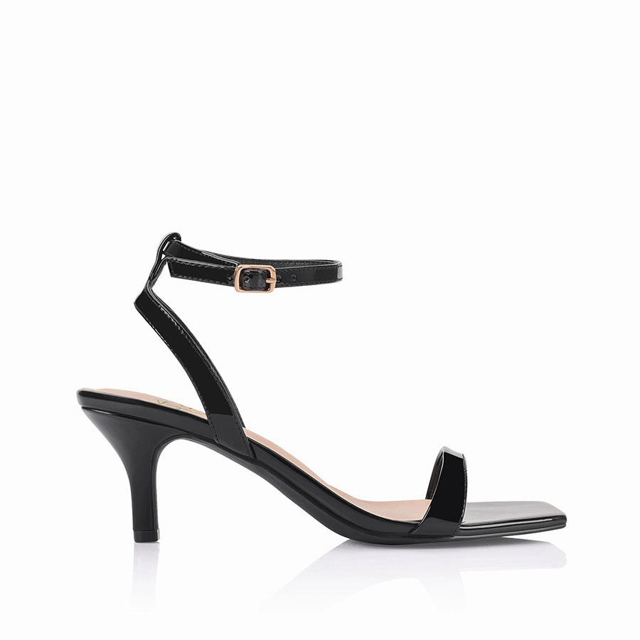 Tally Kitten Heel Sandals - Black Patent