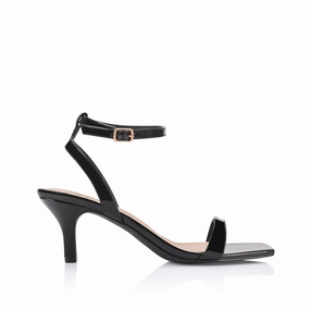 Tally Kitten Heel Sandals - Black Patent