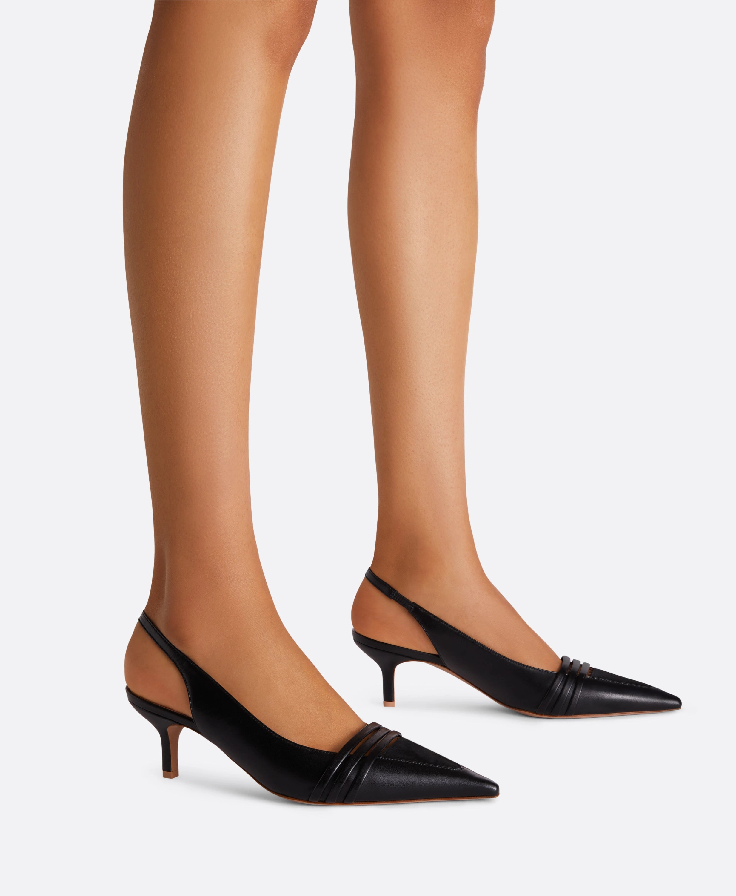 Tanner 45 Black Leather Slingbacks