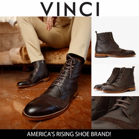The Anderson Brown Leather & Suede Brogue Lace-Up Men Boot with a Zipper