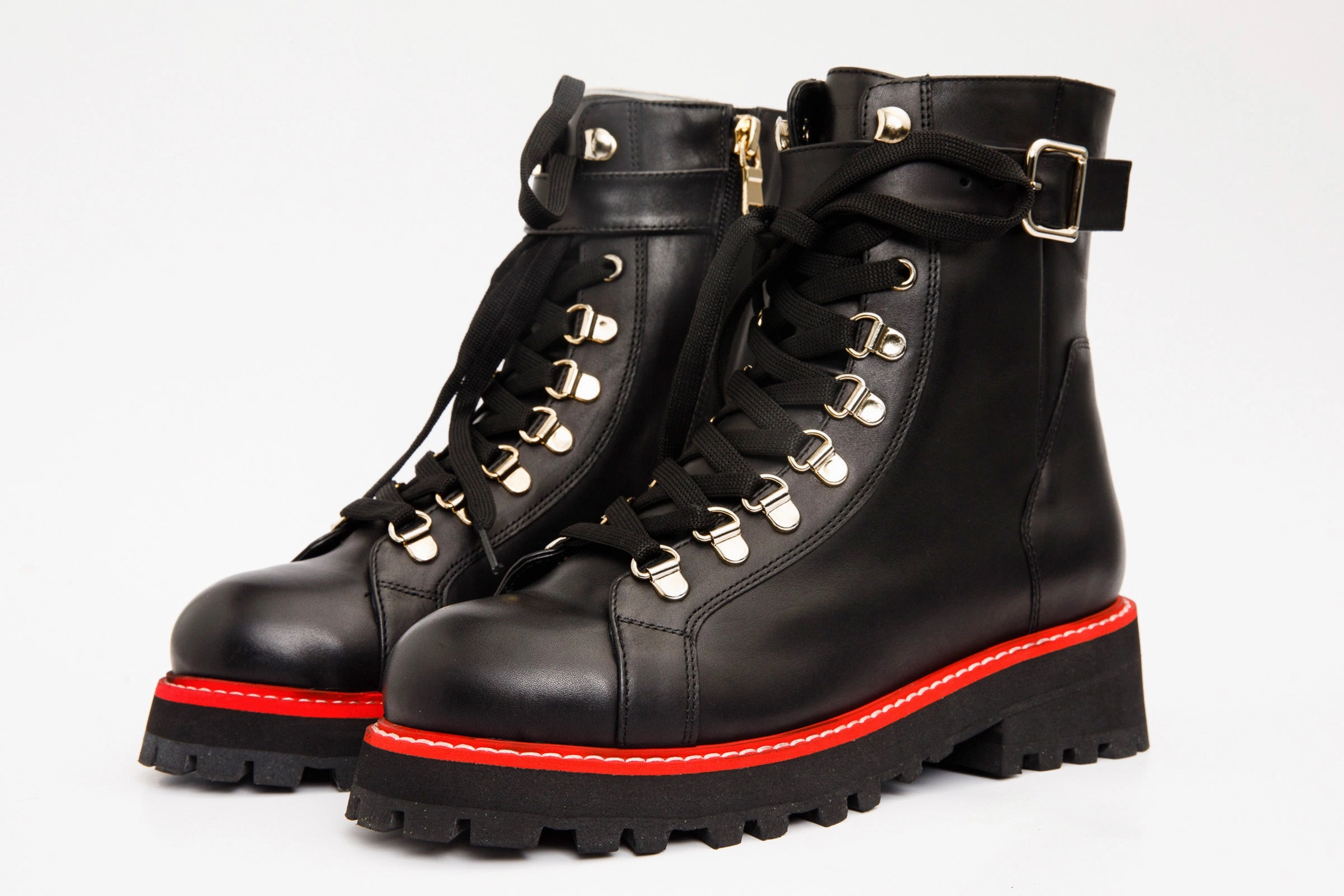 The Belgrano Black Leather Lace-Up Ankle Women Boot With a Side Zipper