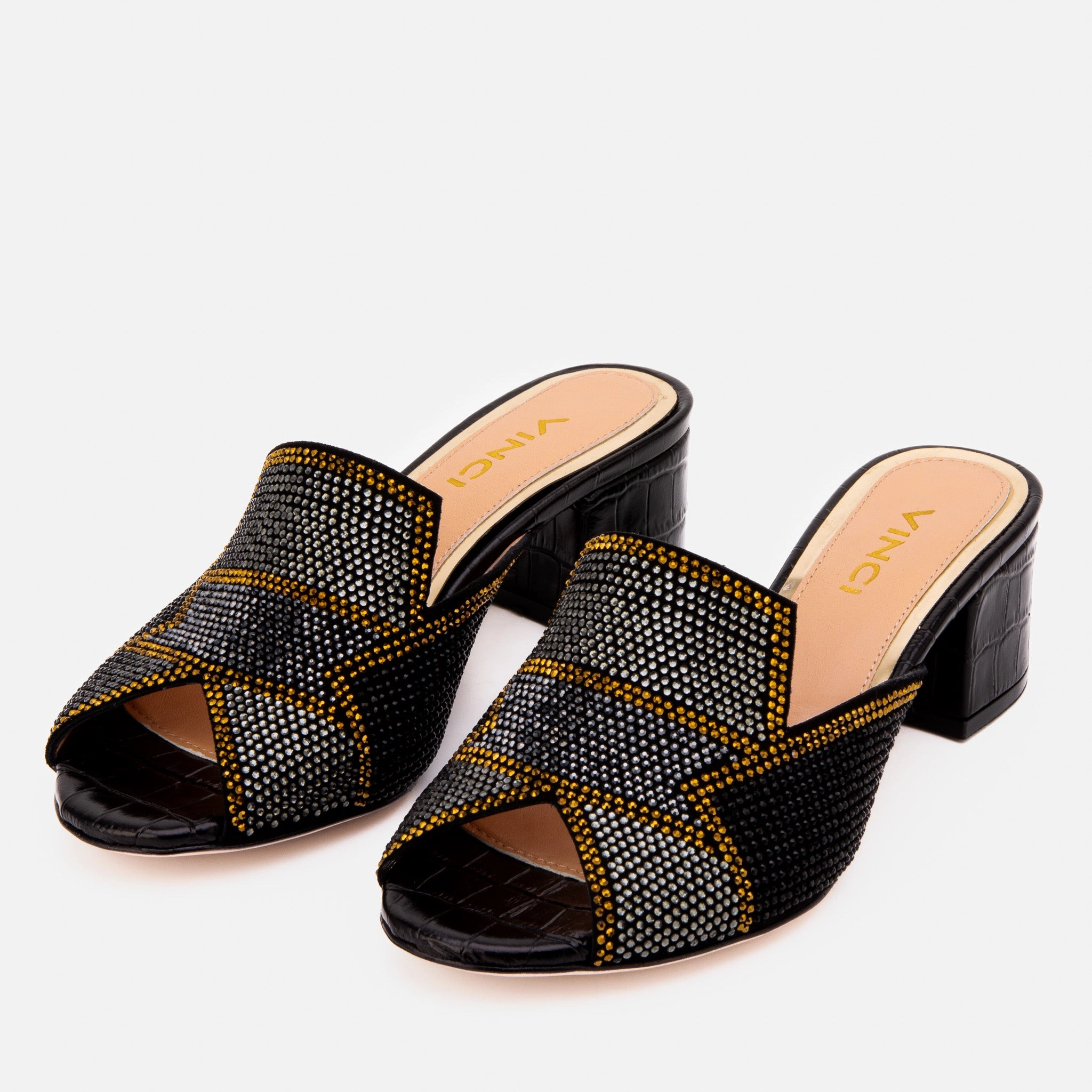 The Magnolia Black Glitter Leather Women Sandal