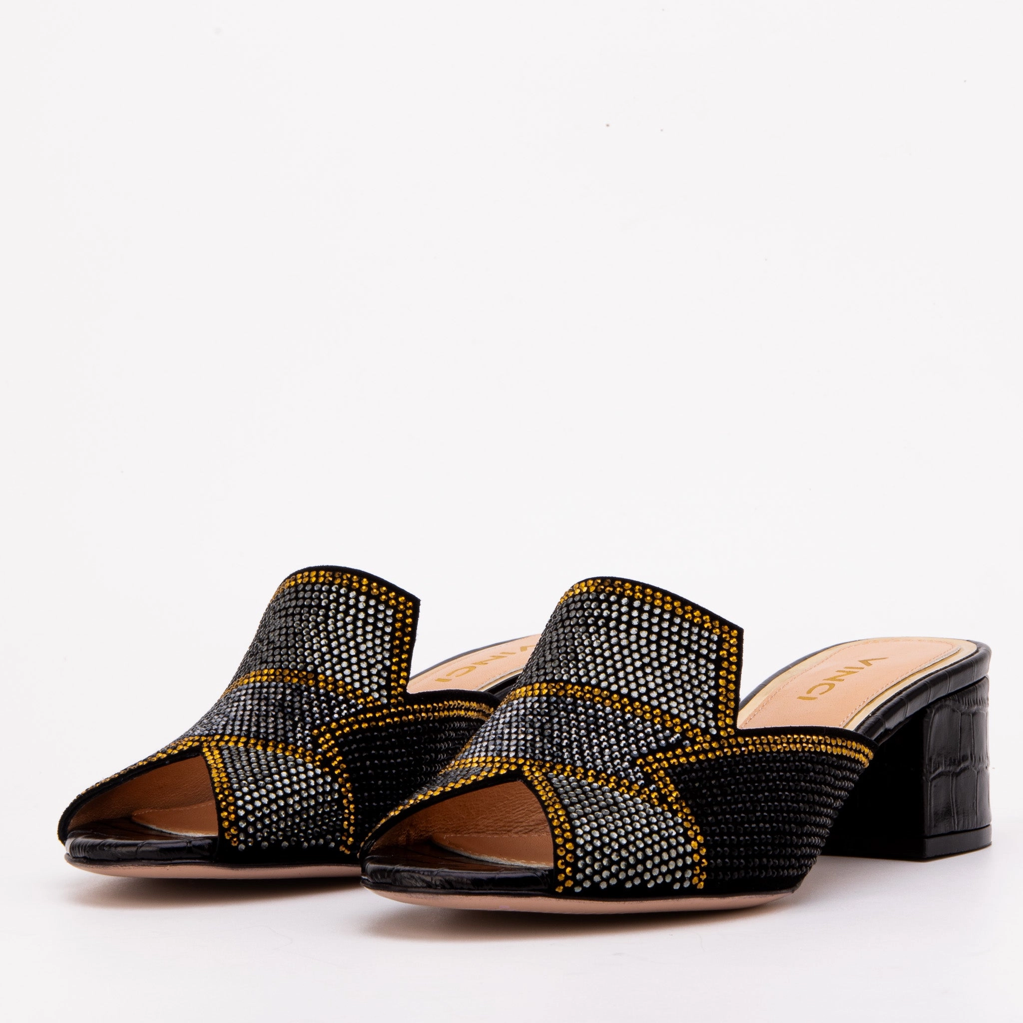 The Magnolia Black Glitter Leather Women Sandal