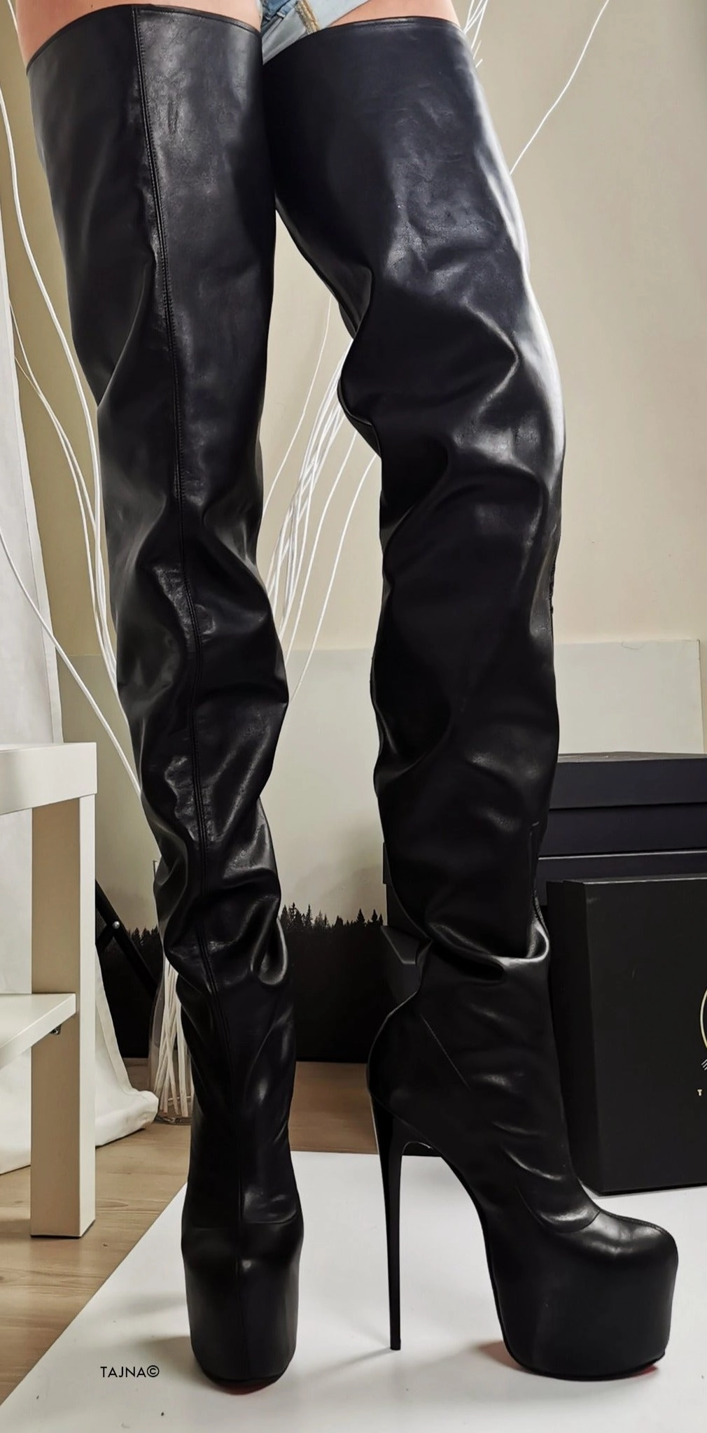 Thigh High Black Genuine Leather Boots