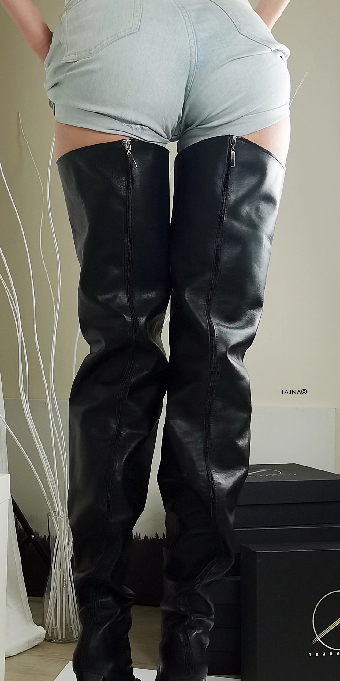 Thigh High Black Genuine Leather Boots