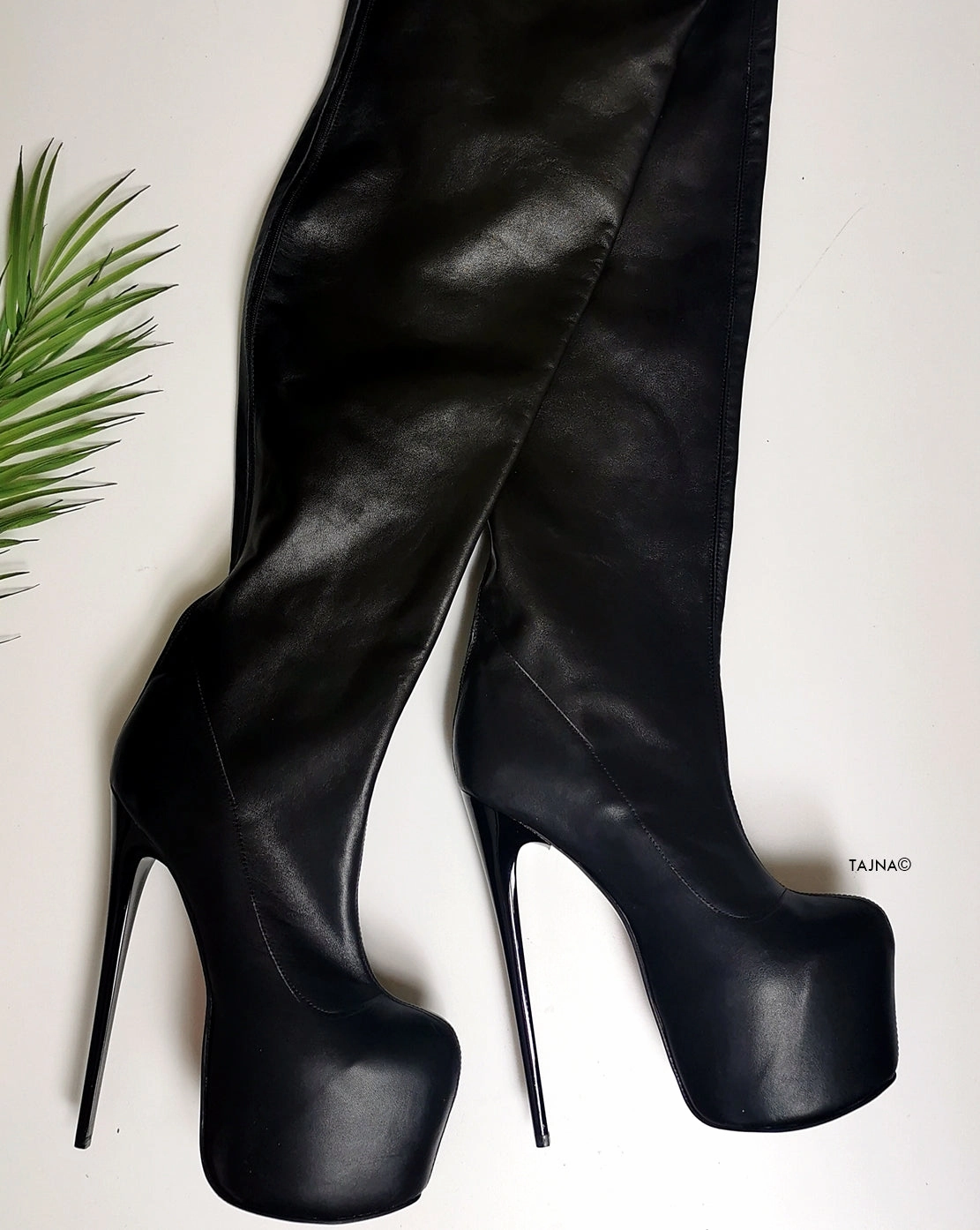 Thigh High Black Genuine Leather Boots
