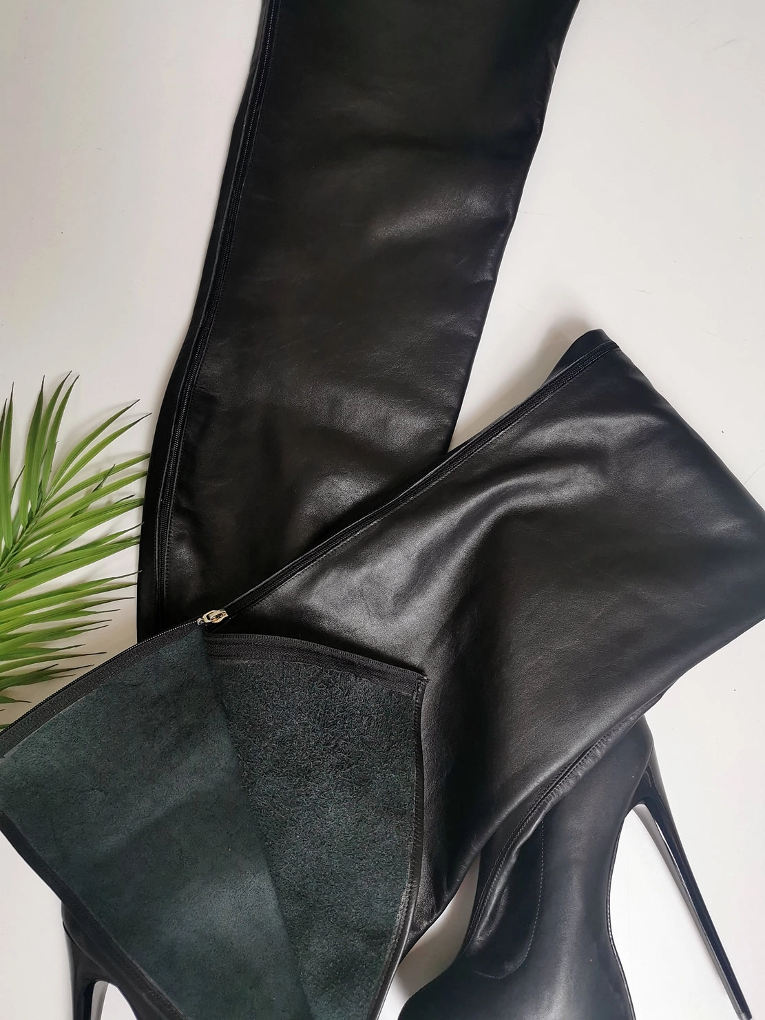 Thigh High Black Genuine Leather Boots