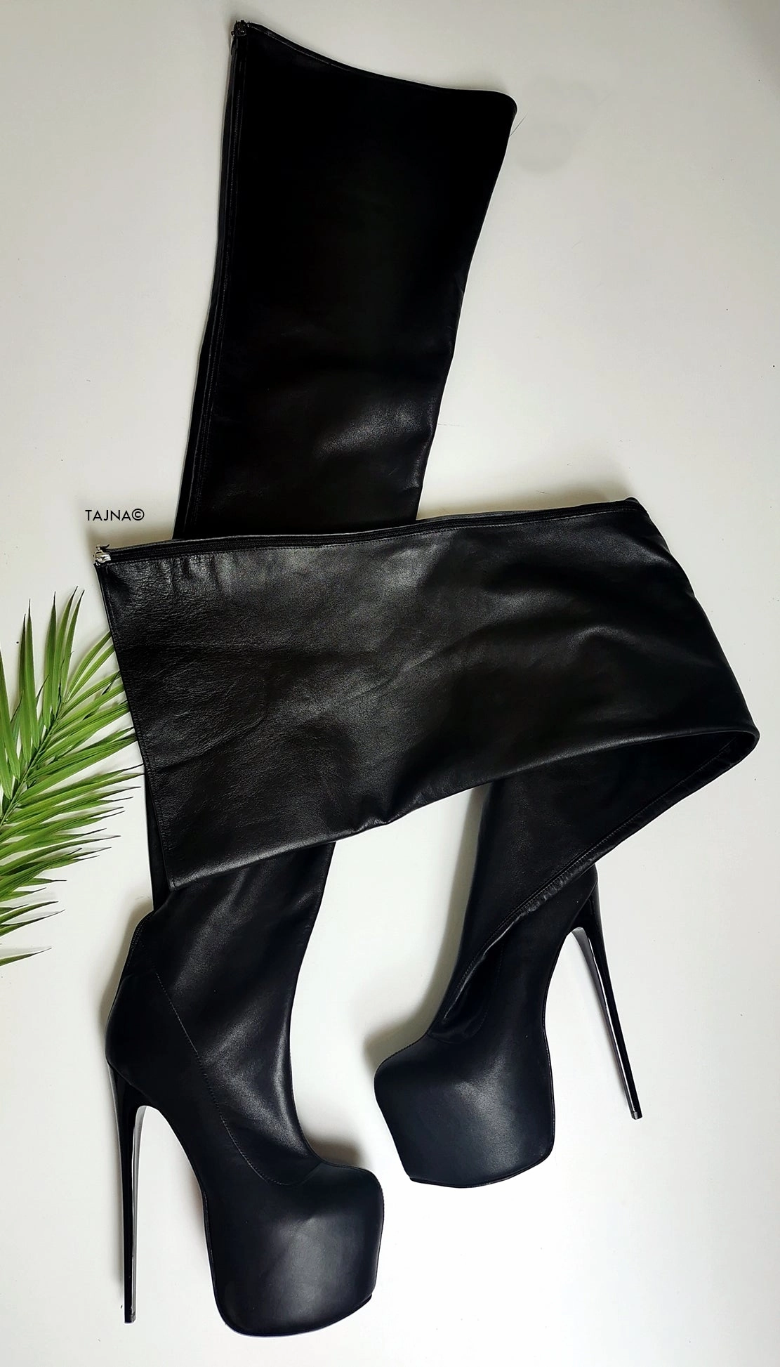 Thigh High Black Genuine Leather Boots