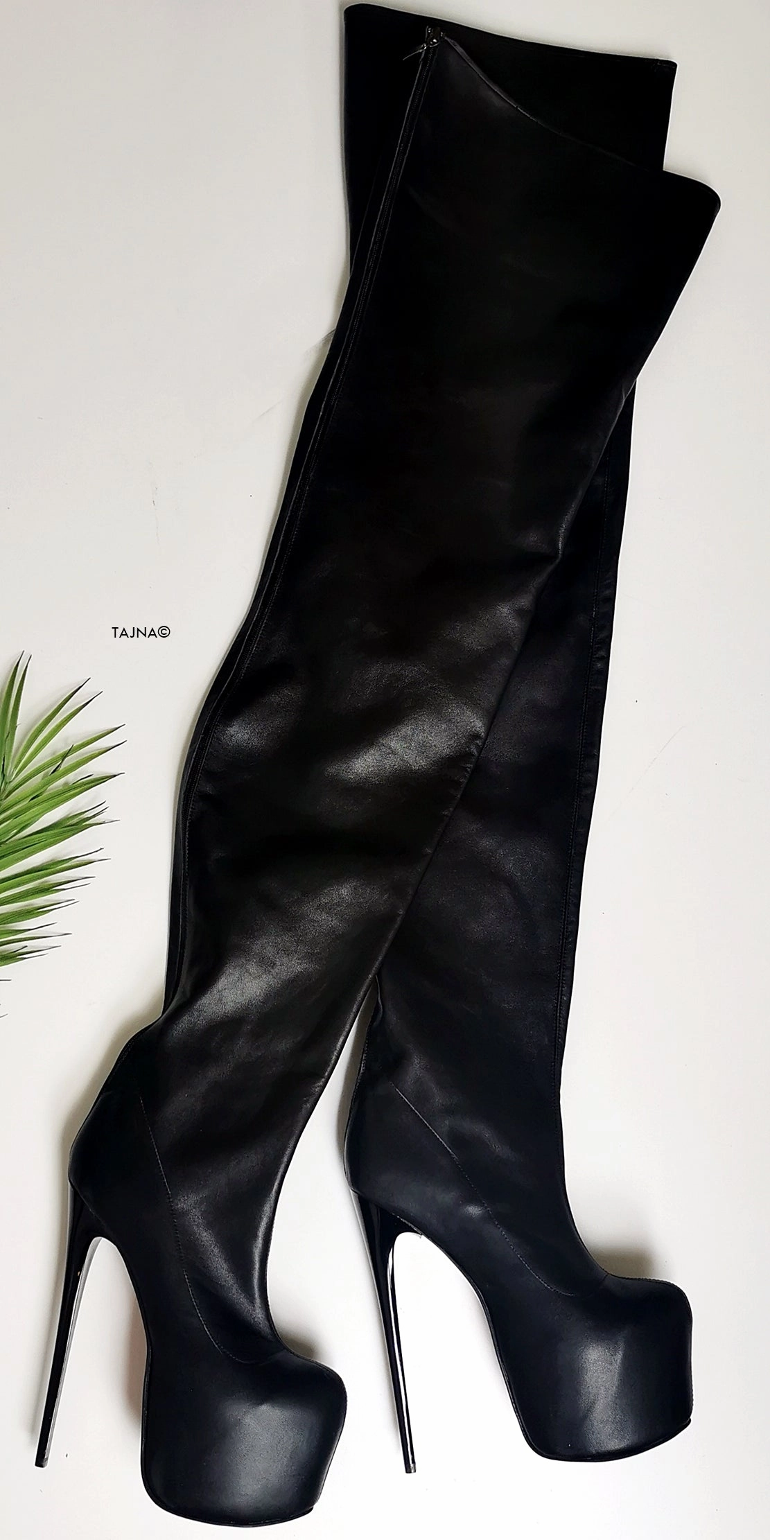 Thigh High Black Genuine Leather Boots