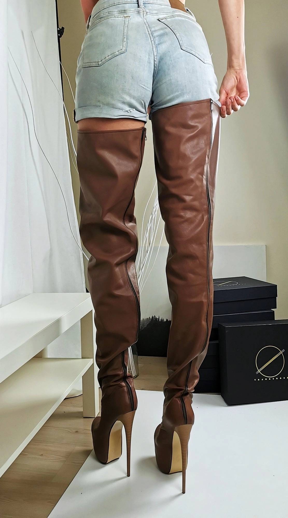 Thigh High Brown Genuine Leather Boots