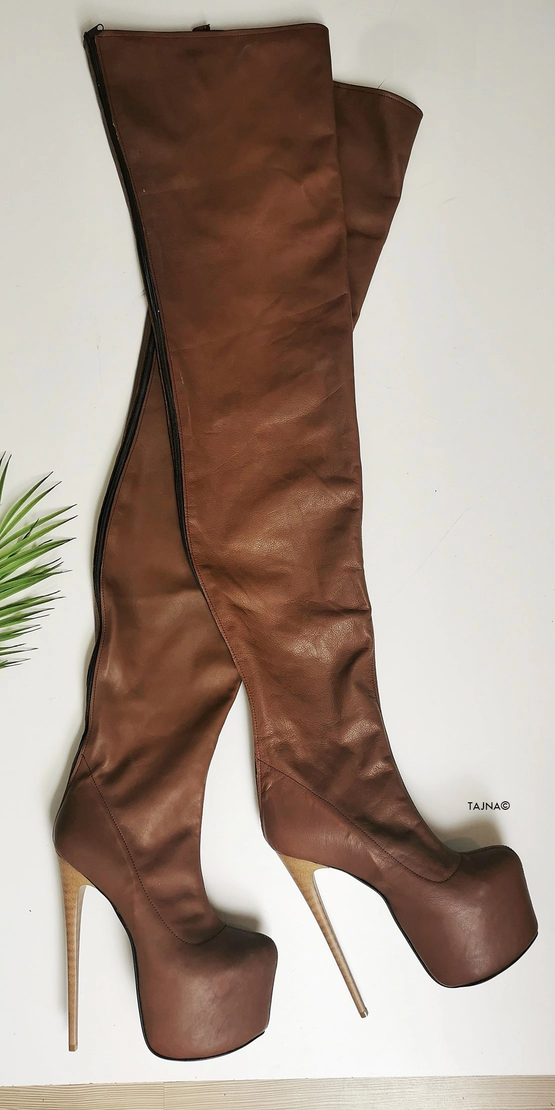Thigh High Brown Genuine Leather Boots