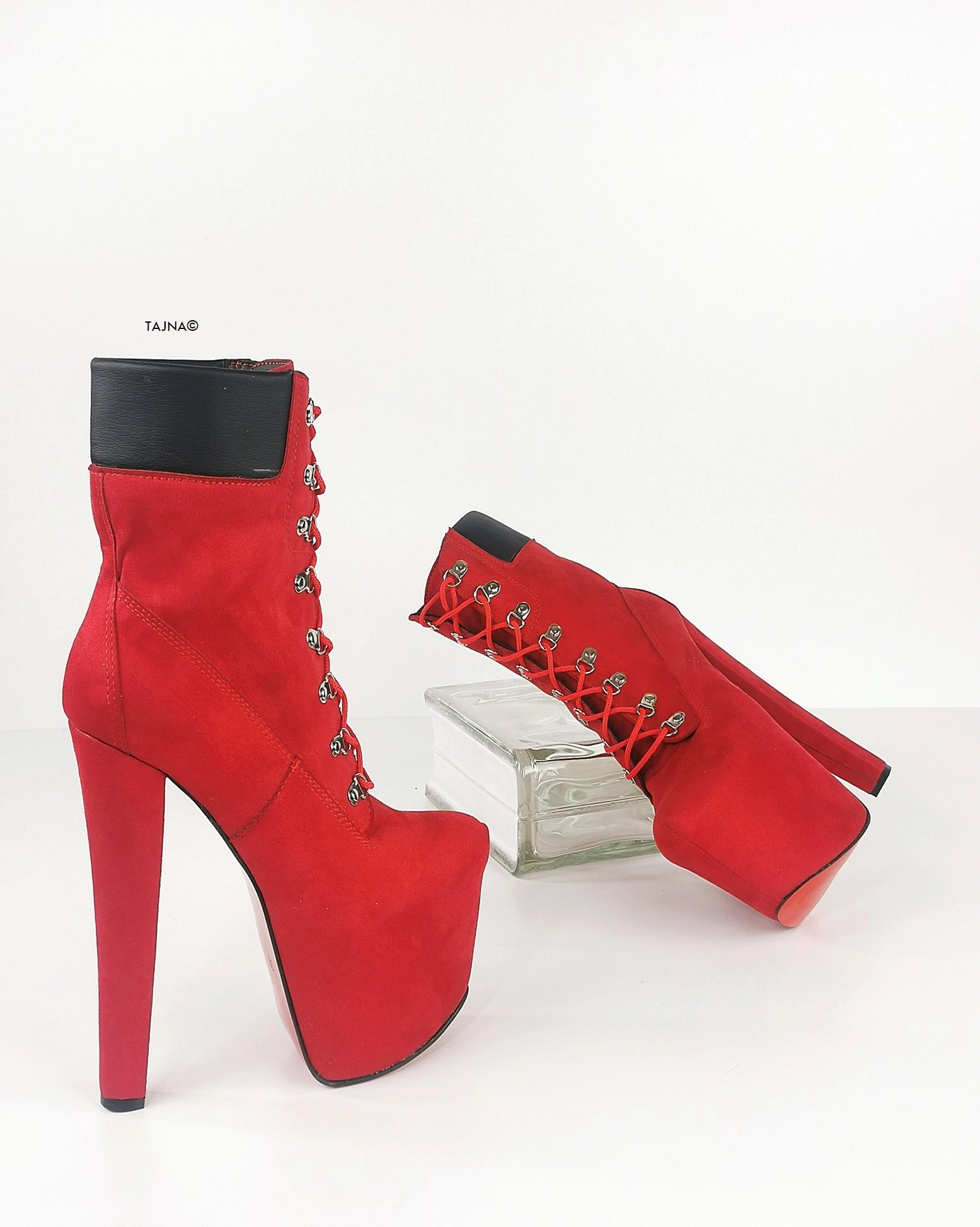 Timber Lace Up Red Suede Platform Ankle Boots