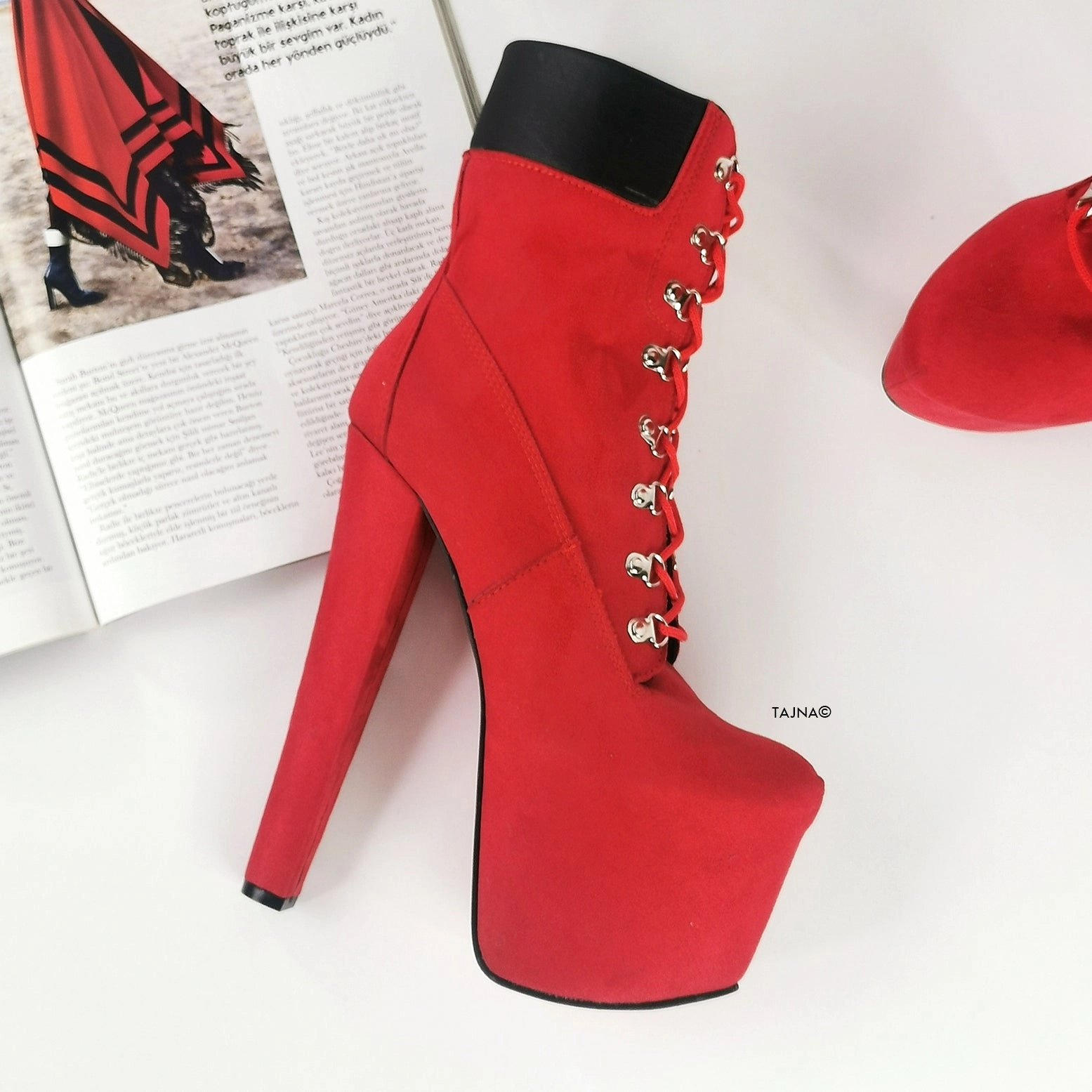 Timber Lace Up Red Suede Platform Ankle Boots