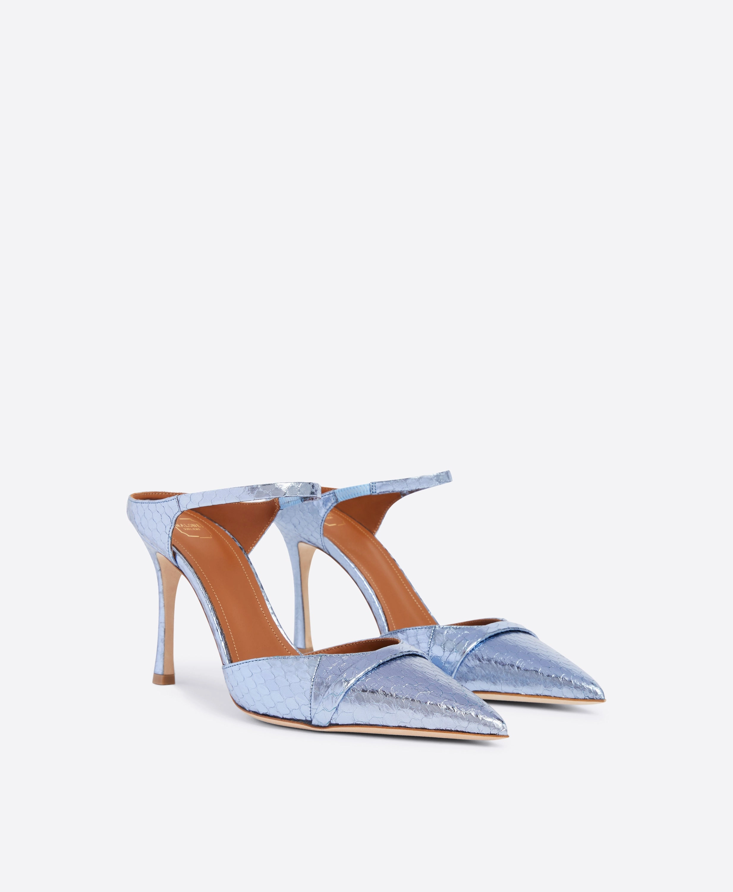 Uma 90 Metallic Blue Leather Mules