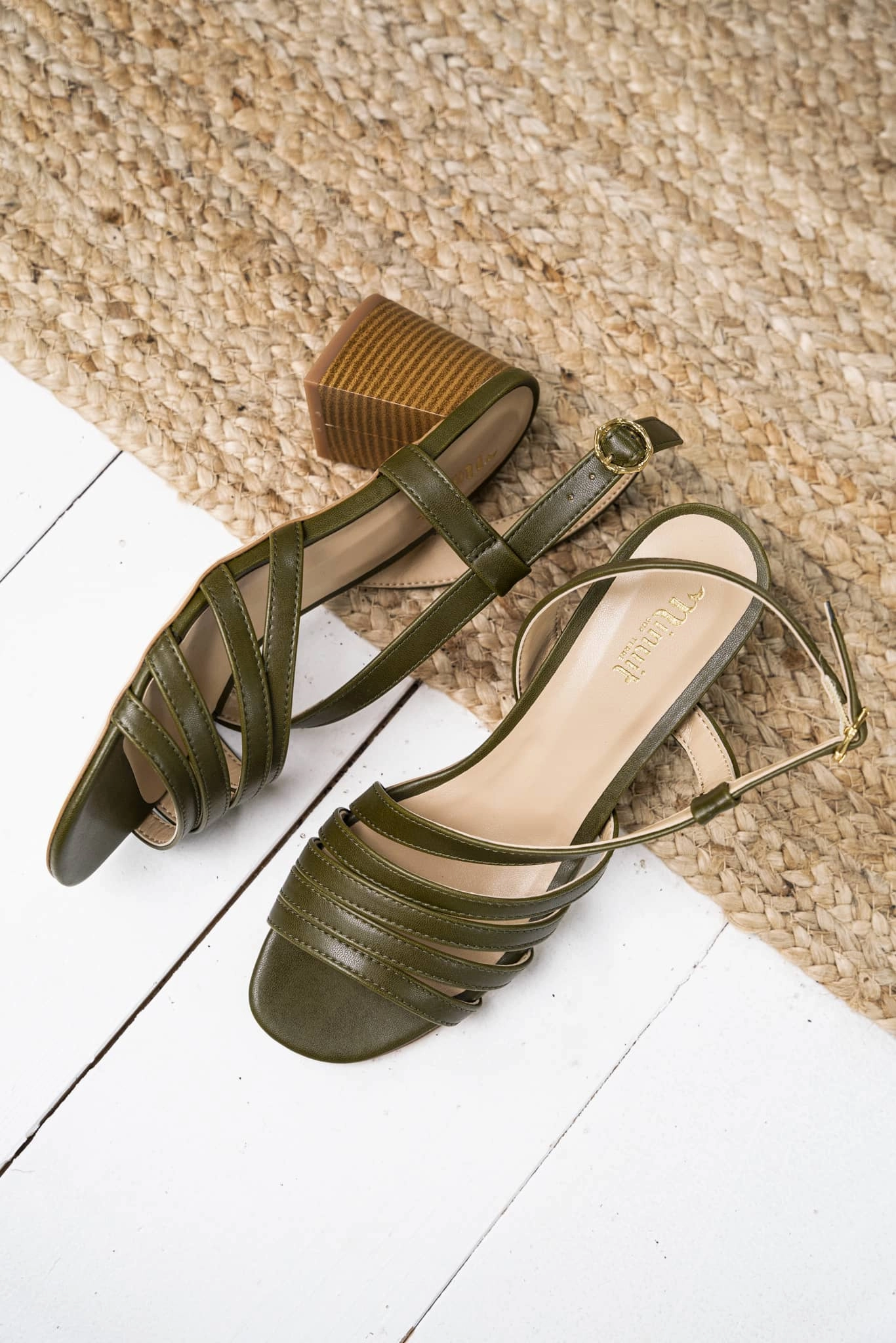 Valensole Block Heeled Vegan Leather Slingback Sandals | Khaki