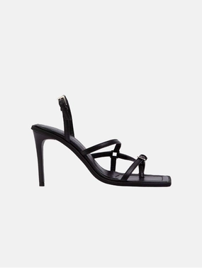 Vicki Vegan Olive Leather Heeled Sandals | Black
