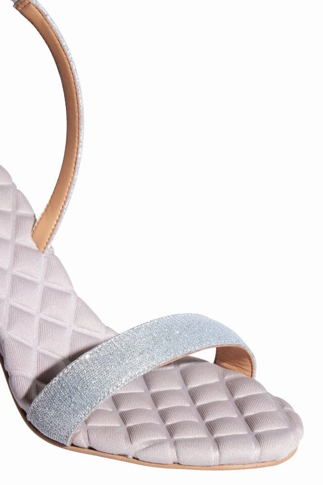 Vivien Cotton Vegan High Heeled Sandals | Silver Lurex