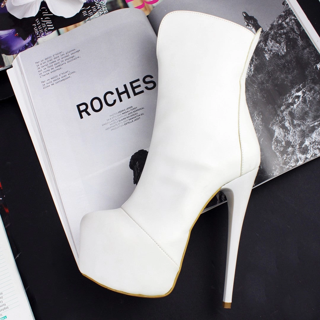White Classic Platform High Heel Boots