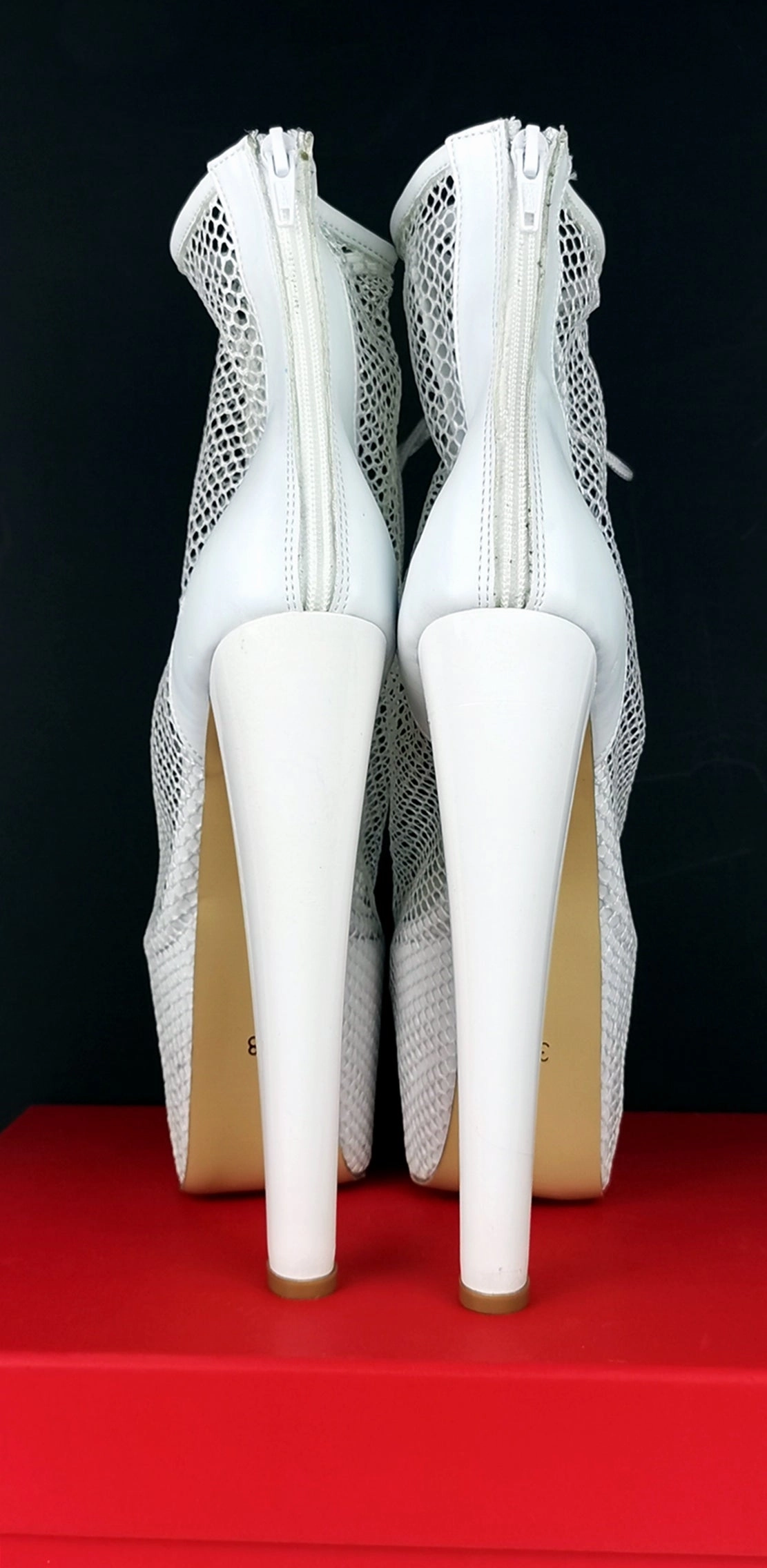 White Fishnet Lace Up Booties