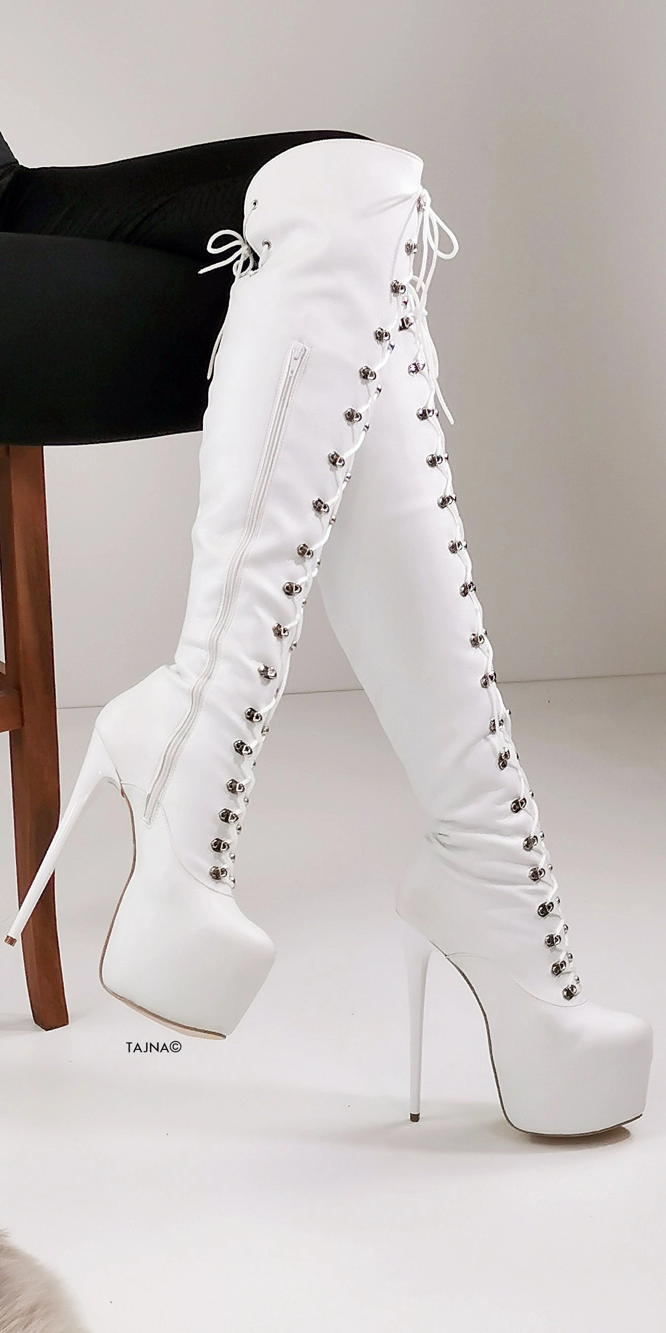 White Matte Military Syle Lace Up Boots