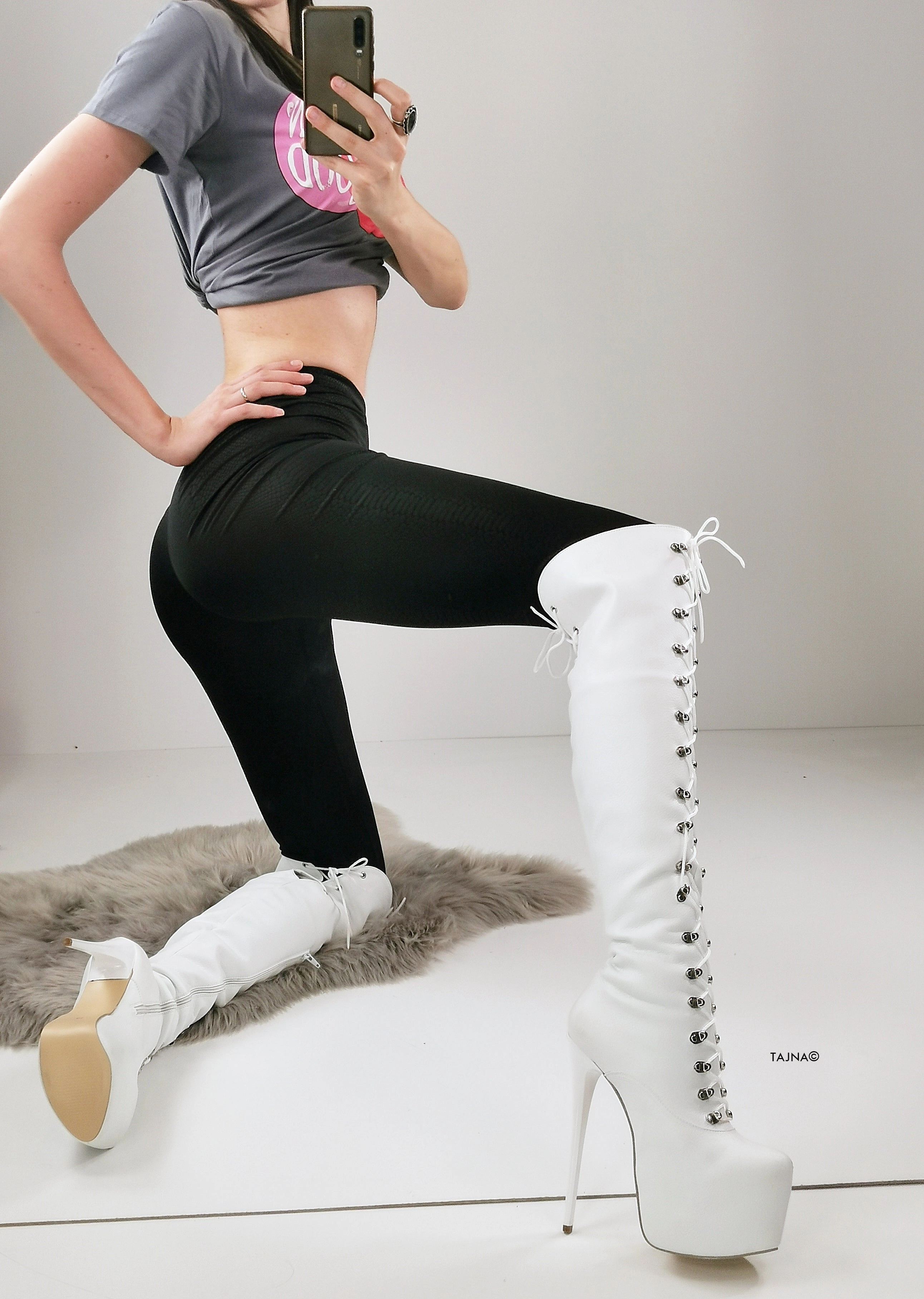White Matte Military Syle Lace Up Boots