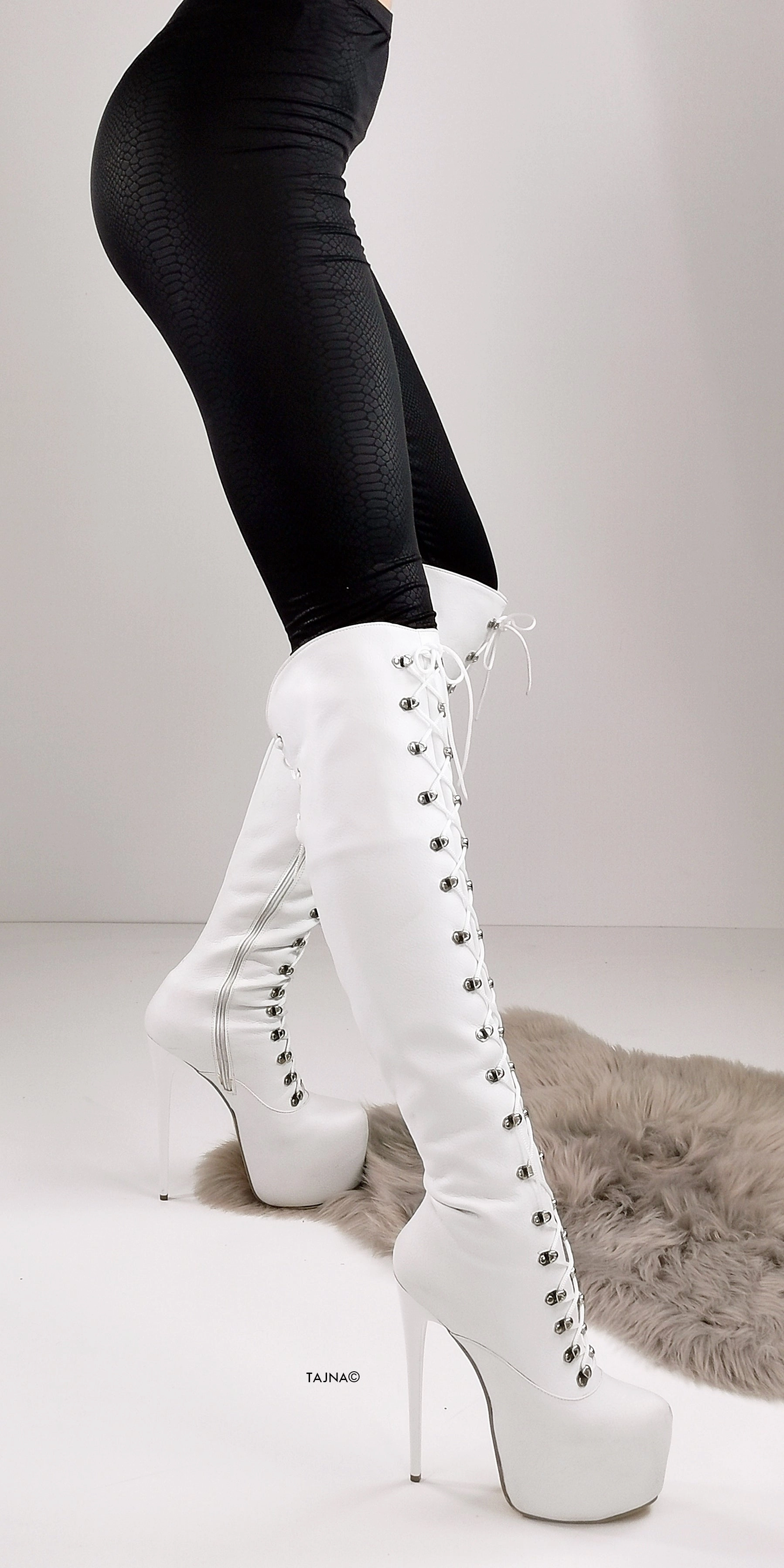 White Matte Military Syle Lace Up Boots