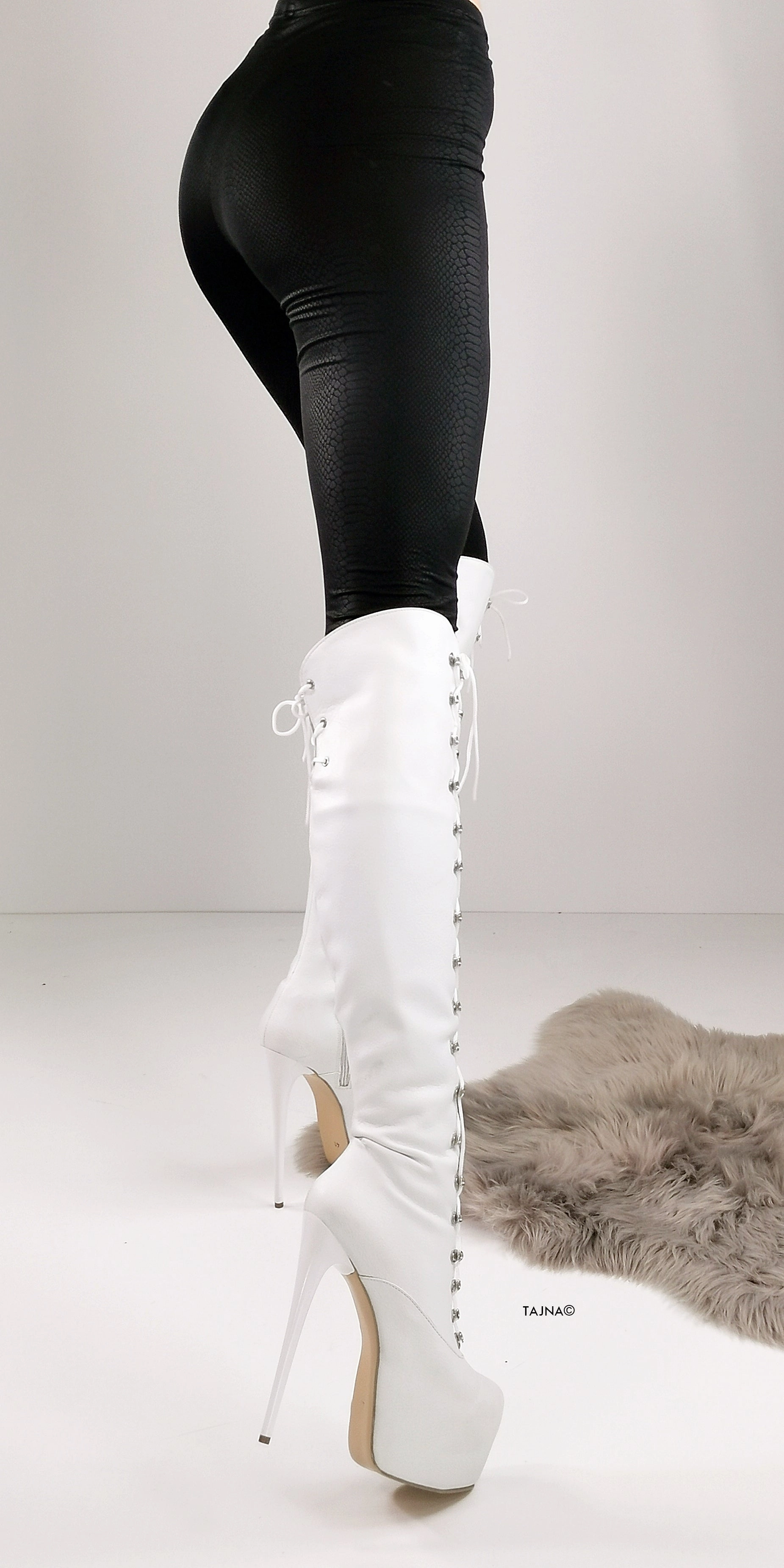 White Matte Military Syle Lace Up Boots