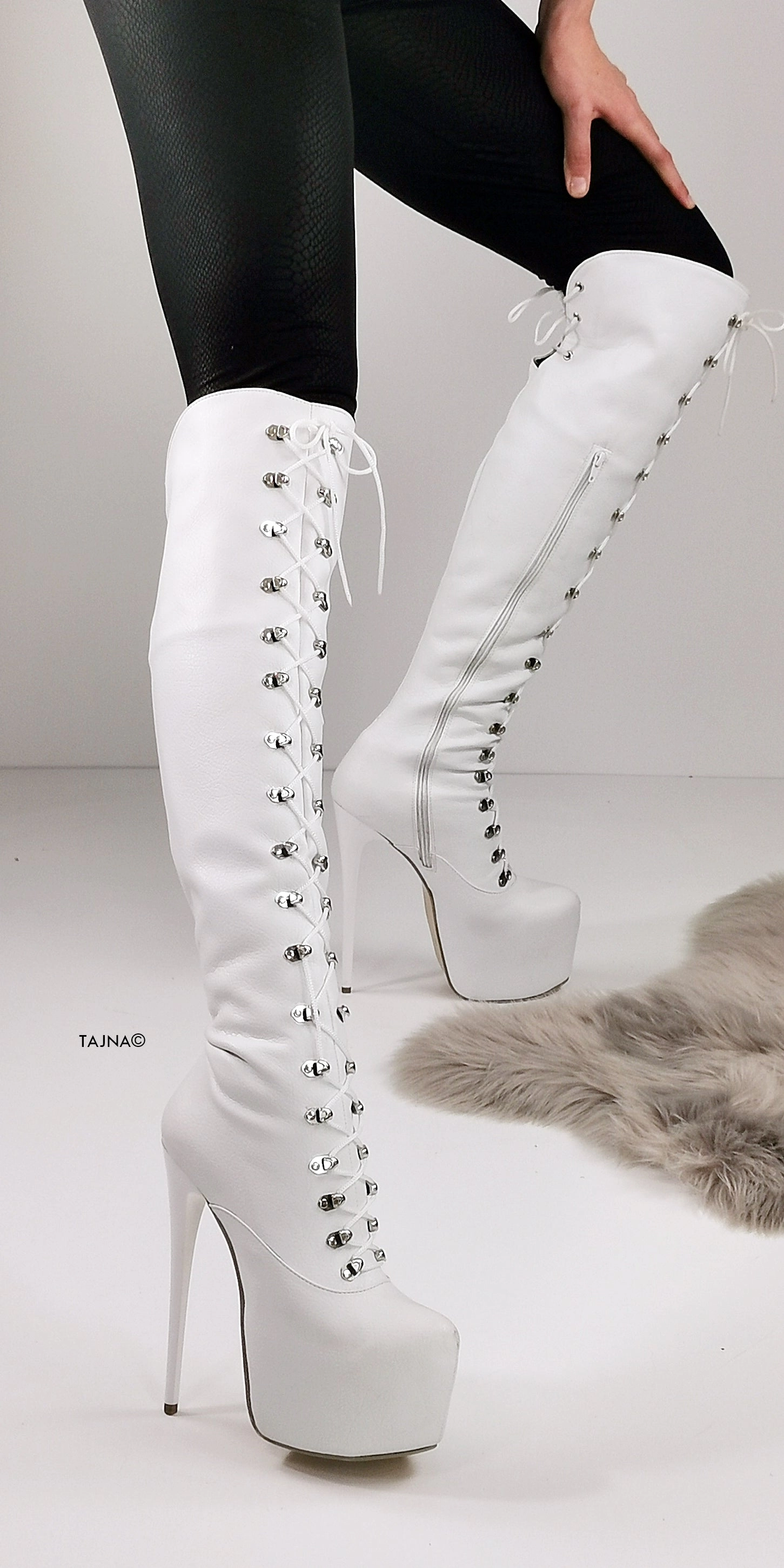 White Matte Military Syle Lace Up Boots